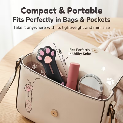 2pcs Set (1 Cute Cat Paw Retractable Box Cutter+ 1 Lanyard) Portable Curved Blade Pocket Opener Anti Slip Handle for Household Package Cutting Crafting Back to School Office Desktop Accessories