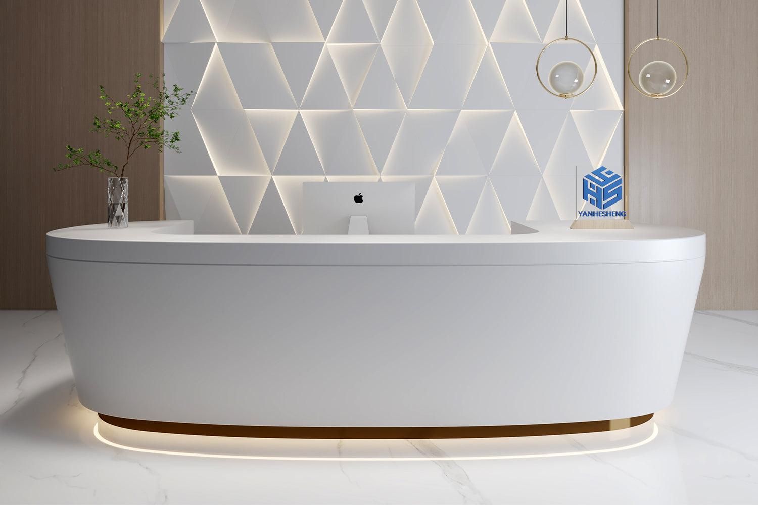 USA CA Reception front desk solid surface stone i shape 3person