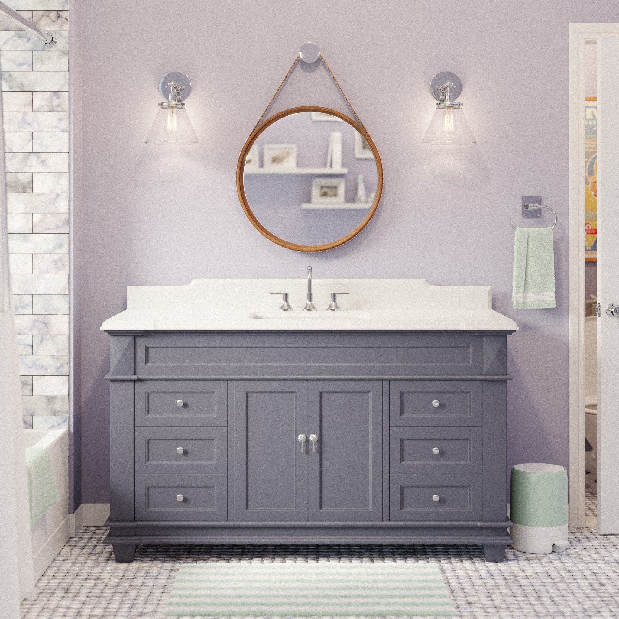 Elizabeth 60-inch Single Vanity with Quartz Top  Spain Sweden Switzerland Türkiye Ukraine Britain