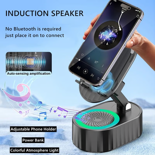 Upgraded Cell Phone Stand with Induction Speaker Power Bank Atmosphere Light