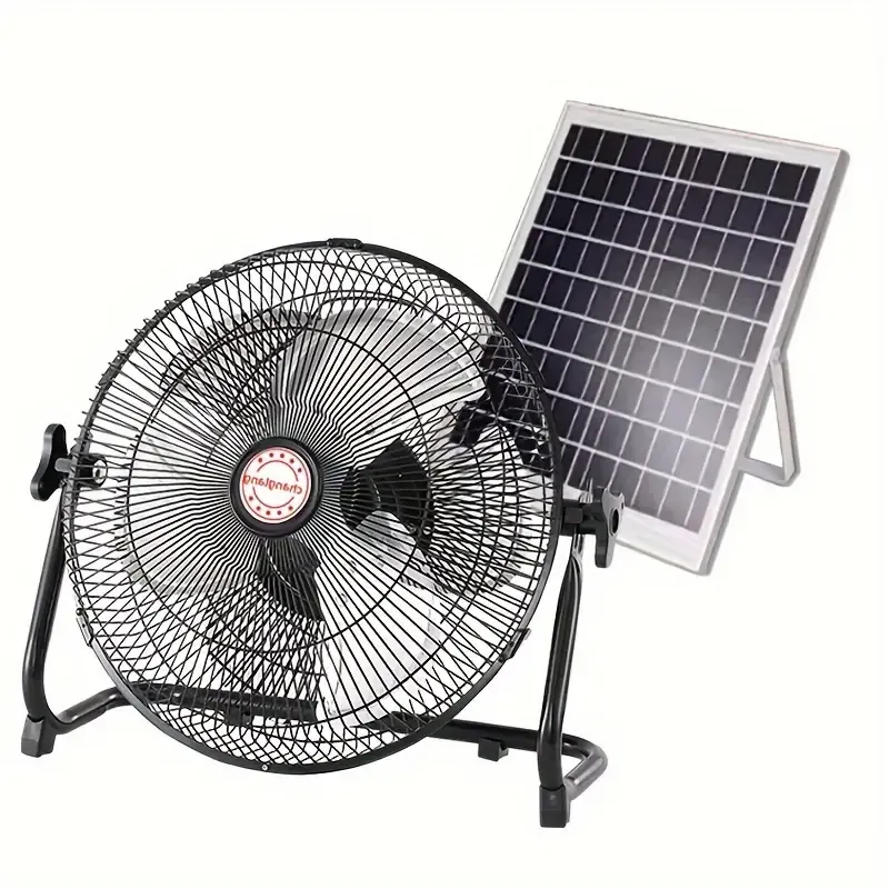 Solar Floor Fan, Adjustable Tilt High Velocity Metal Floor Fan Portable Air Circulator Garage Workshop Camping, Rechargeable Portable Stand Fans, 14 Inch Battery Powered Large Fan, Emergency Travel Fishing Ventilator For Household Or Office