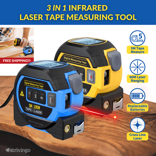 Say goodbye to the hassle of traditional tape measures and upgrade to the 3-In-1 Infrared Laser Tape Measuring tool📏!