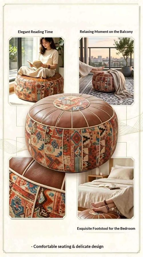 Lazy Sofa Leather Stool Storage Seat Ottoman Classical Chinese Style Multi-function Clothes Round Drum Stool Footstool