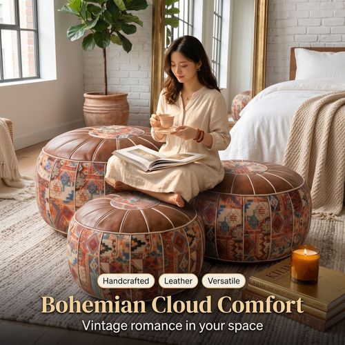 Lazy Sofa Leather Stool Storage Seat Ottoman Classical Chinese Style Multi-function Clothes Round Drum Stool Footstool