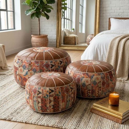 Lazy Sofa Leather Stool Storage Seat Ottoman Classical Chinese Style Multi-function Clothes Round Drum Stool Footstool