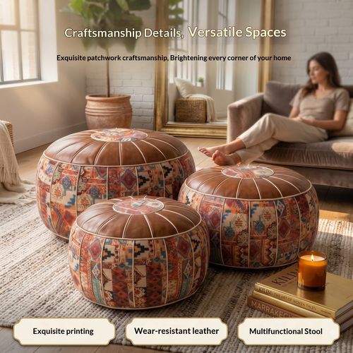 Lazy Sofa Leather Stool Storage Seat Ottoman Classical Chinese Style Multi-function Clothes Round Drum Stool Footstool