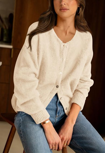 PRETTYGARDEN Long Sleeve Crewneck Button Down Womens Sweaters Fall Open Front Chunky Cardigan Sweaters for Women