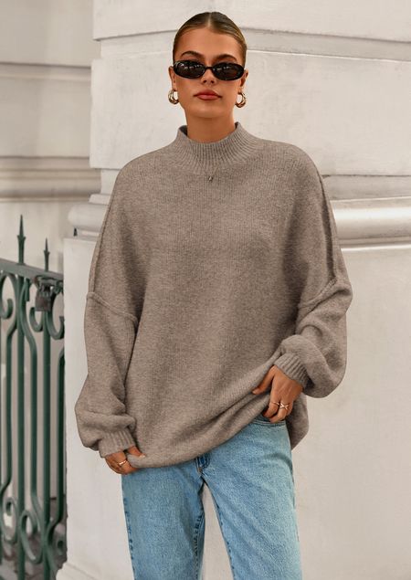 PRETTYGARDEN Women's Fall Oversized Sweaters Chunky Knit Mock Neck Long Sleeve Casual Trendy Pullover Winter Clothes