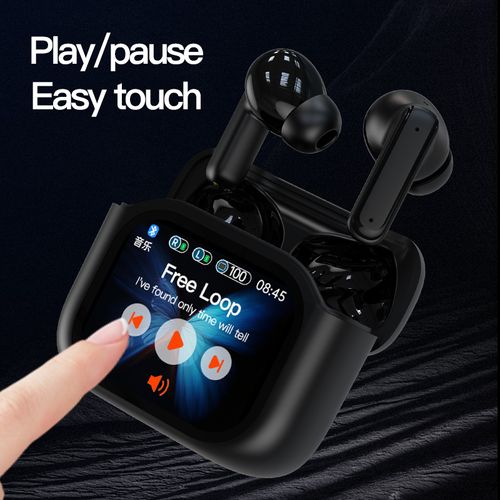 True Wireless Earbuds with Color Touch Screen, ANC Noise Cancelling Bluetooth 5.3 Headphones - Hi-Fi Sound, Long Battery Life for Sports & Daily Use