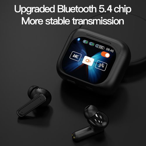 True Wireless Earbuds with Color Touch Screen, ANC Noise Cancelling Bluetooth 5.3 Headphones - Hi-Fi Sound, Long Battery Life for Sports & Daily Use