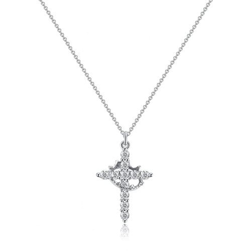 Luxury 18K Gold Plated Cross Necklace with Crown & Crystal Embellishments - Elegant Dainty Religious Pendant Jewelry for Women