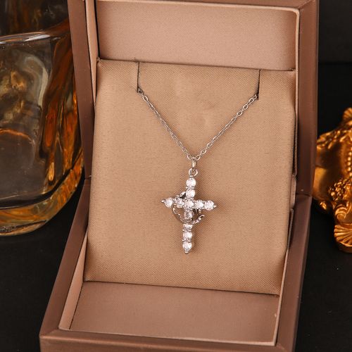 Luxury 18K Gold Plated Cross Necklace with Crown & Crystal Embellishments - Elegant Dainty Religious Pendant Jewelry for Women