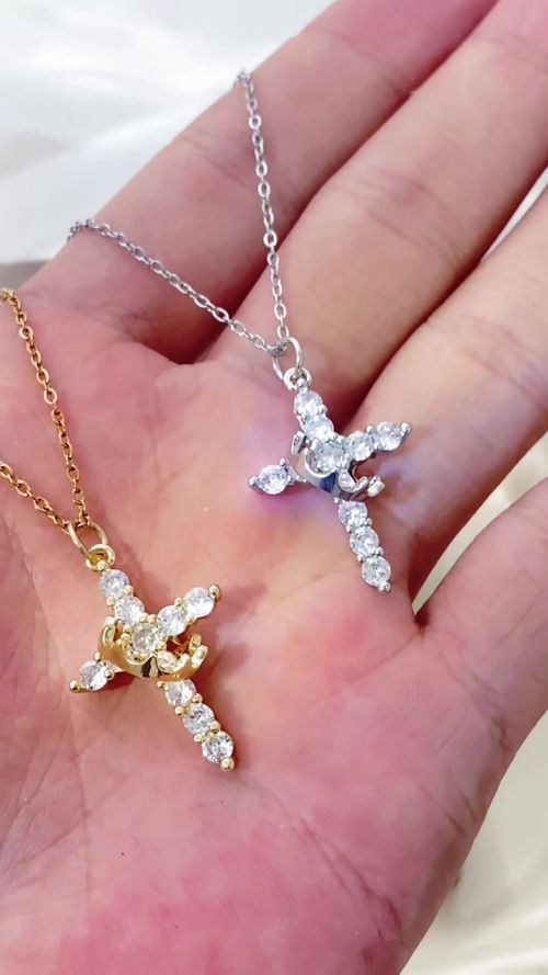 Luxury 18K Gold Plated Cross Necklace with Crown & Crystal Embellishments - Elegant Dainty Religious Pendant Jewelry for Women