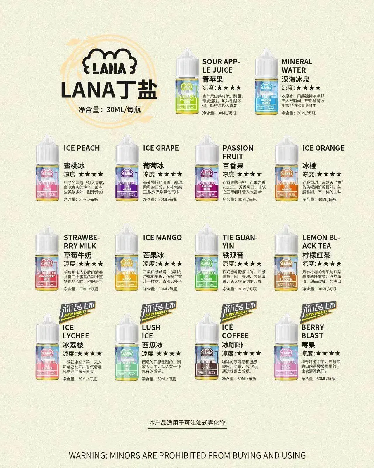 LANA拉娜 10ml 2% 日用補油電子煙油 口味層次 多口味選擇