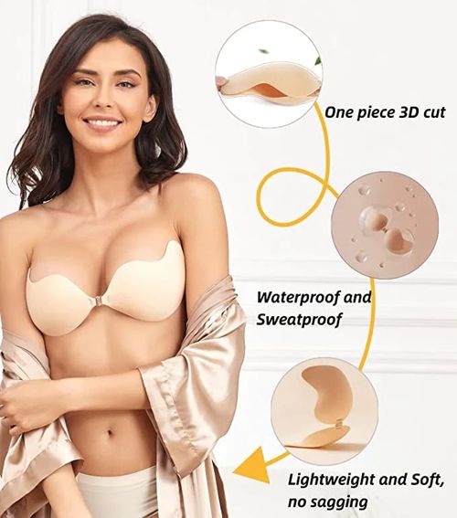 🔥Breathable silicone nipple stickers, no steel ring mango cup invisible breast stickers, silicone breast stickers for wedding dresses, push-up underwear💥 - Push-Up Strapless