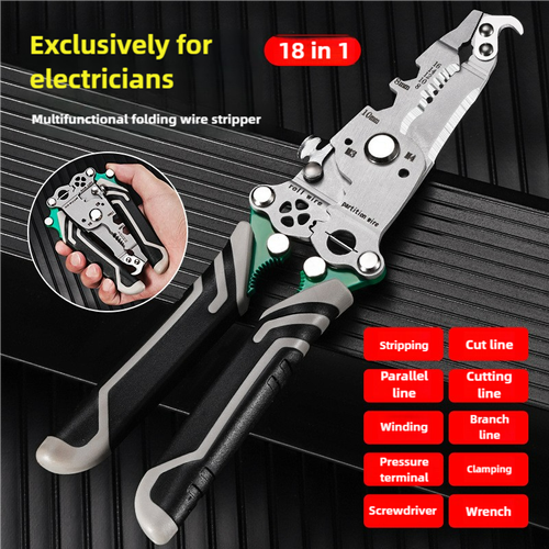 18-in-1 Multifunctional Stainless Steel Folding Wire Strippers and Crimping ToolFixed Pliers for Electrician Cable Cutting