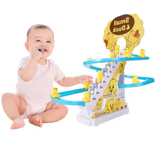 Little Yellow Duck Climbing Stairs Track Slides Children's Toys LED Lights Musical Slide Toys For Children Gift