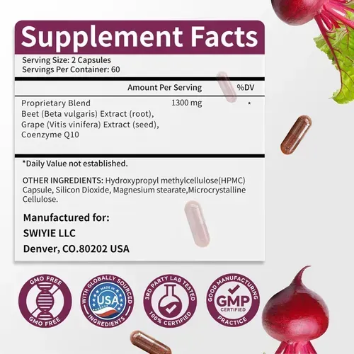 Rosabella Organic Beet Root Capsules - 1300mg Beet Root Powder Aids Healthy Circulation & Vitality, Non-GMO, Beet Root Supplement - 60 Capsules, 30-Day Supply