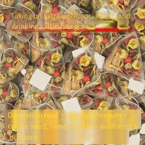 Dandelion, chrysanthemum and mulberry seed tea - the liver-cleansing tea for those who stay up late and sit for long periods. This tea is made with carefully selected herbs such as dandelion, chrysanthemum and mulberry seed. It clears heat, calms the liver, improves vision, moistens the intestines and relieves constipation caused by staying up late. It is easy to brew. Each bag contains 50 servings. If you place an order today, you will receive 2 large bags, totaling 100 servings.