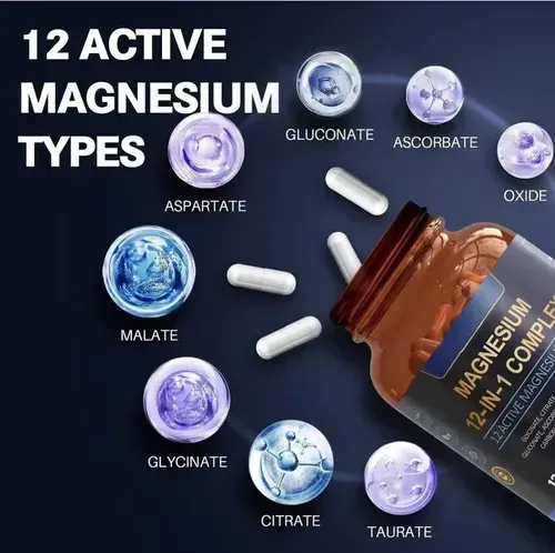 12-in-1 Compound Magnesium: 12 active magnesium components + 700 milligrams of high concentration, take one capsule daily. It helps improve sleep, boost energy, and relieve muscle tension. Place your order today, and we will send you a total of 3 bottles of 12-in-1 magnesium compound capsules to restore your body. Each bottle contains 120 capsules, totaling 360 capsules, which can be consumed for 4 months. It provides sufficient energy for your body.