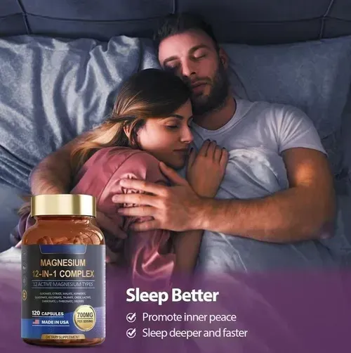 12-in-1 Compound Magnesium: 12 active magnesium components + 700 milligrams of high concentration, take one capsule daily. It helps improve sleep, boost energy, and relieve muscle tension. Place your order today, and we will send you a total of 3 bottles of 12-in-1 magnesium compound capsules to restore your body. Each bottle contains 120 capsules, totaling 360 capsules, which can be consumed for 4 months. It provides sufficient energy for your body.