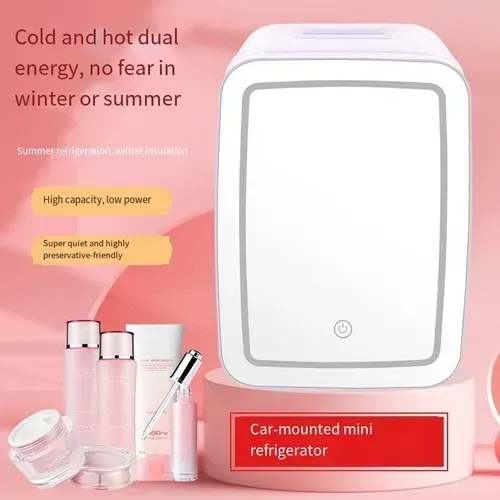 This mini fridge has a cute and delicate appearance. Its milk white color is very versatile and practical. It can hold drinks and cosmetics. It operates quietly without making noise. It can be adjusted to both cold and warm temperatures. It also has a makeup mirror for convenient touch-ups and skin care. It's a great choice for small spaces with big functions!