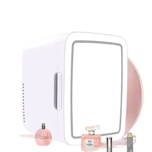 This mini fridge has a cute and delicate appearance. Its milk white color is very versatile and practical. It can hold drinks and cosmetics. It operates quietly without making noise. It can be adjusted to both cold and warm temperatures. It also has a makeup mirror for convenient touch-ups and skin care. It's a great choice for small spaces with big functions!