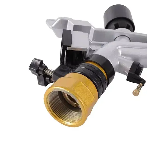 Metal swivel sprinkler head, the king of labor-saving irrigation, made of zinc alloy, durable and resistant to corrosion. It can rotate 360° automatically for spraying. It comes with 5 types of nozzle switches for water mist, water column, adjustable from 10-22 meters distance and 15-45° angle. It is suitable for various scenarios. Just connect the water pipe and it's ready to use. It saves labor and time for irrigation. It is suitable for farmers and family vegetable gardens.