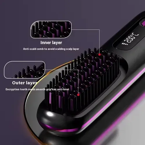 Ideal for Lazy People Negative Ion Straightening Comb! The comb teeth are smooth and won't tangle your hair. The negative ions deeply nourish your hair strands. It has multiple temperature settings to suit different hair types. You can carry it on trips and travels. Easily achieve smooth and straight hair, saying goodbye to frizz and awkwardness!