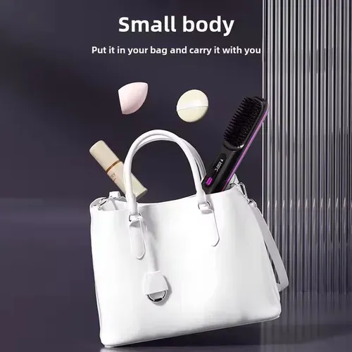 Ideal for Lazy People Negative Ion Straightening Comb! The comb teeth are smooth and won't tangle your hair. The negative ions deeply nourish your hair strands. It has multiple temperature settings to suit different hair types. You can carry it on trips and travels. Easily achieve smooth and straight hair, saying goodbye to frizz and awkwardness!