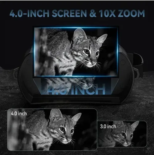 This HD digital night vision device features 5W infrared, 7-level adjustment, a 800-meter night vision range, a 4.0-inch large screen + 10x zoom, supports taking photos and recording videos, and has both day and night modes. It is suitable for outdoor exploration, security monitoring, natural observation, etc., and is your high-definition eye tool for capturing wonderful moments day and night.