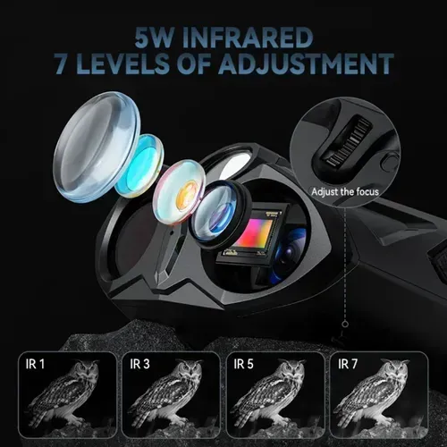 This HD digital night vision device features 5W infrared, 7-level adjustment, a 800-meter night vision range, a 4.0-inch large screen + 10x zoom, supports taking photos and recording videos, and has both day and night modes. It is suitable for outdoor exploration, security monitoring, natural observation, etc., and is your high-definition eye tool for capturing wonderful moments day and night.