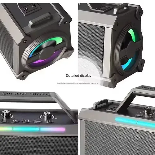 Thunderous Sound Dual-Microphone Audio System - A multi-functional party gadget that doubles as a speaker, dual-microphone karaoke device, and ambient light. It features exclusive heavy bass amplification that doubles the sound field, with rhythmic colored lights. The handle makes it portable, has sufficient battery life, and is compatible with various external playback scenarios. It saves space while providing maximum enjoyment.
