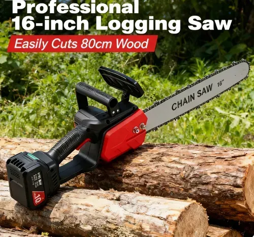 16-inch log cutting electric saw, effortlessly cutting 80cm wood. Large-capacity fast-charging lithium battery, freeing from the constraints of cables. High-hardness quenched chains are wear-resistant and durable, providing strong power. Suitable for various scenarios such as logging, pruning, and board cutting, it is an excellent choice for outdoor operations.