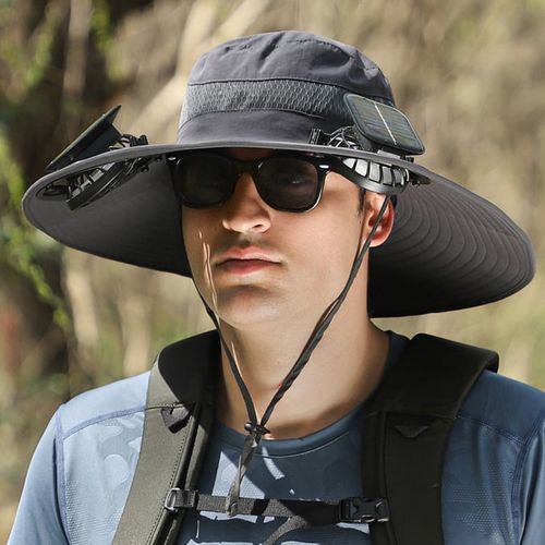 Wide Brim Solar Fan Outdoor Fishing Hat-Solar & USB Charging