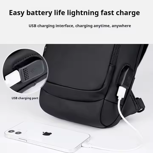 Large Capacity Waterproof PU Leather Anti-Theft Lock Outdoor Sports Multifunction Men Crossbody Sling Chest Bag with USB