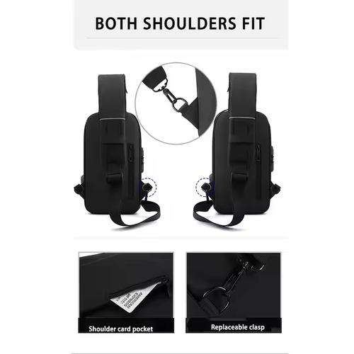 Large Capacity Waterproof PU Leather Anti-Theft Lock Outdoor Sports Multifunction Men Crossbody Sling Chest Bag with USB