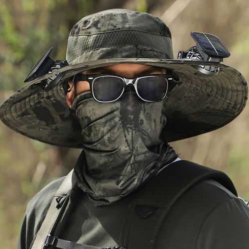 Wide Brim Solar Fan Outdoor Fishing Hat-Solar & USB Charging