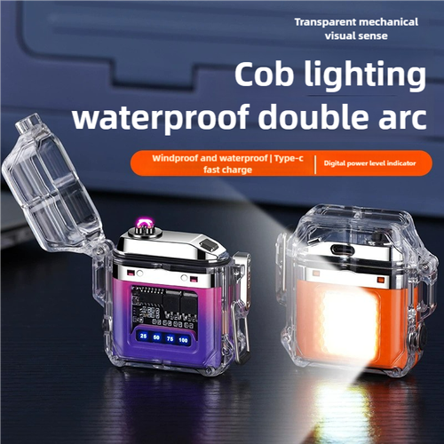 New transparent shell charging lighter, waterproof windproof double arc type-c fast charging lighter