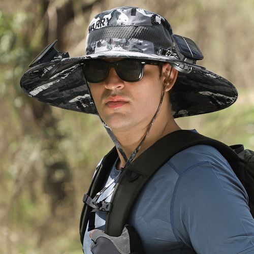Wide Brim Solar Fan Outdoor Fishing Hat-Solar & USB Charging