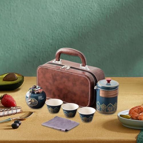 (🎅Christmas Special Price)♨️🍵🚀Portable Kung Fu Tea Set Camping Outdoor Household Tea Set Quick Cup Tea Set Portable Travel Tea Set(Blue)