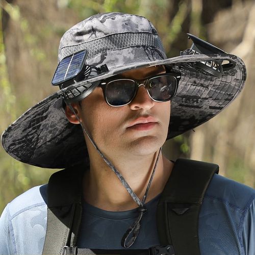 Wide Brim Solar Fan Outdoor Fishing Hat-Solar & USB Charging