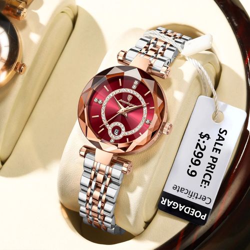 POEDAGAR Luxury Diamond Dress Ladies Watch High Quality Waterproof Rose Gold Luminous Stainless Steel for Women Quartz Watches