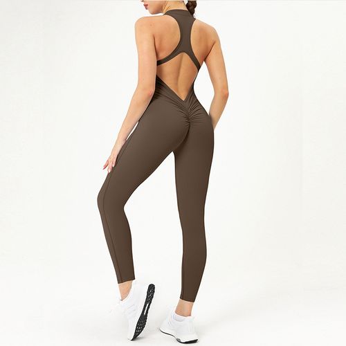 (One Size Fits All, Highly Elastic, Yoga Wear)ZASUWA Female Zipper Backless Scrunch Bum Jumpsuit