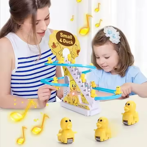 Little Yellow Duck Climbing Stairs Track Slides Children's Toys LED Lights Musical Slide Toys For Children Gift