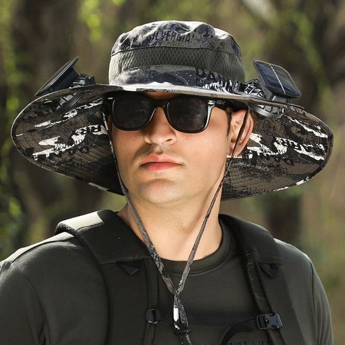 Wide Brim Solar Fan Outdoor Fishing Hat-Solar & USB Charging