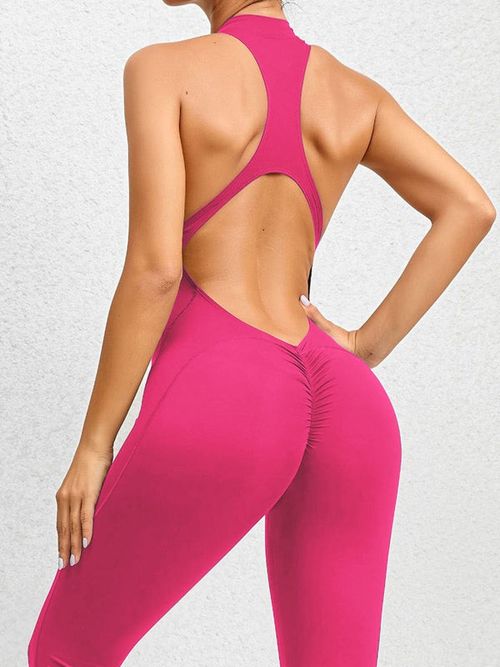 (One Size Fits All, Highly Elastic, Yoga Wear)ZASUWA Female Zipper Backless Scrunch Bum Jumpsuit