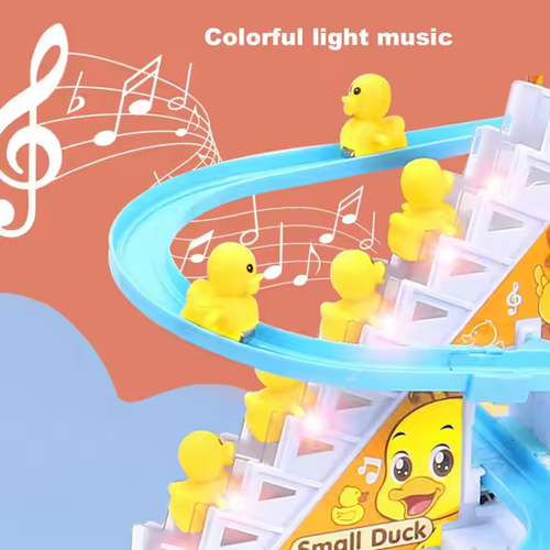 Little Yellow Duck Climbing Stairs Track Slides Children's Toys LED Lights Musical Slide Toys For Children Gift