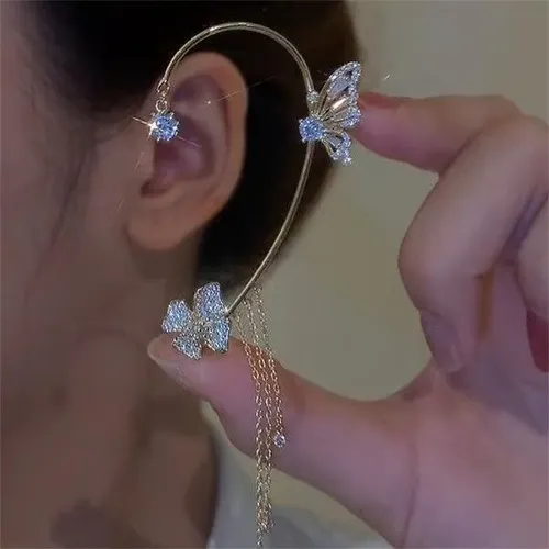 🔥New Design Crystal Butterfly Cuff Earrings Flower Tassel No Piercing Zircon Butterfly Ear Clip Earring for Women