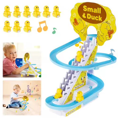 Little Yellow Duck Climbing Stairs Track Slides Children's Toys LED Lights Musical Slide Toys For Children Gift
